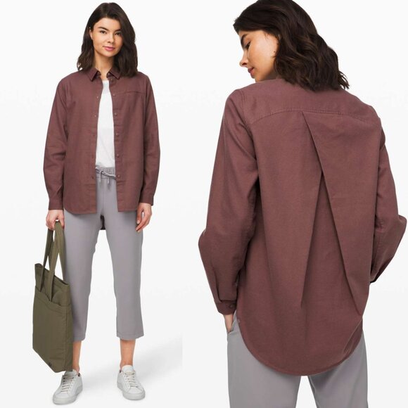 Lululemon Antique Bark Cotton Flannel Full Day Ahead Shirt - Picture 1 of 6